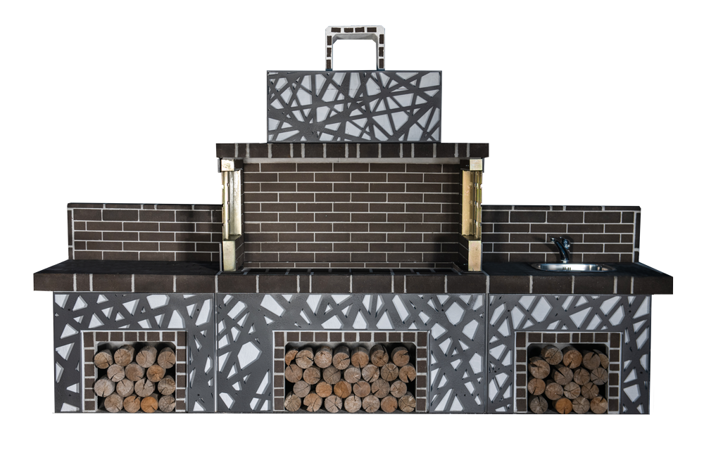 Gartengrill mit Ablage und Ablage mit Spüle